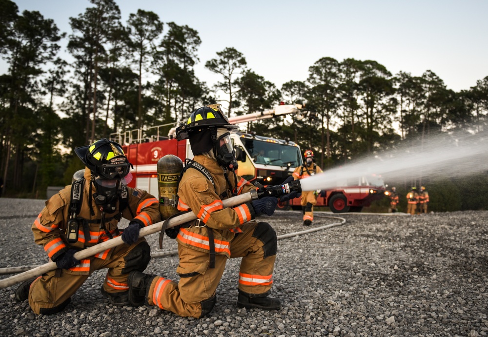 Dusk or dawn, fire commandos train on