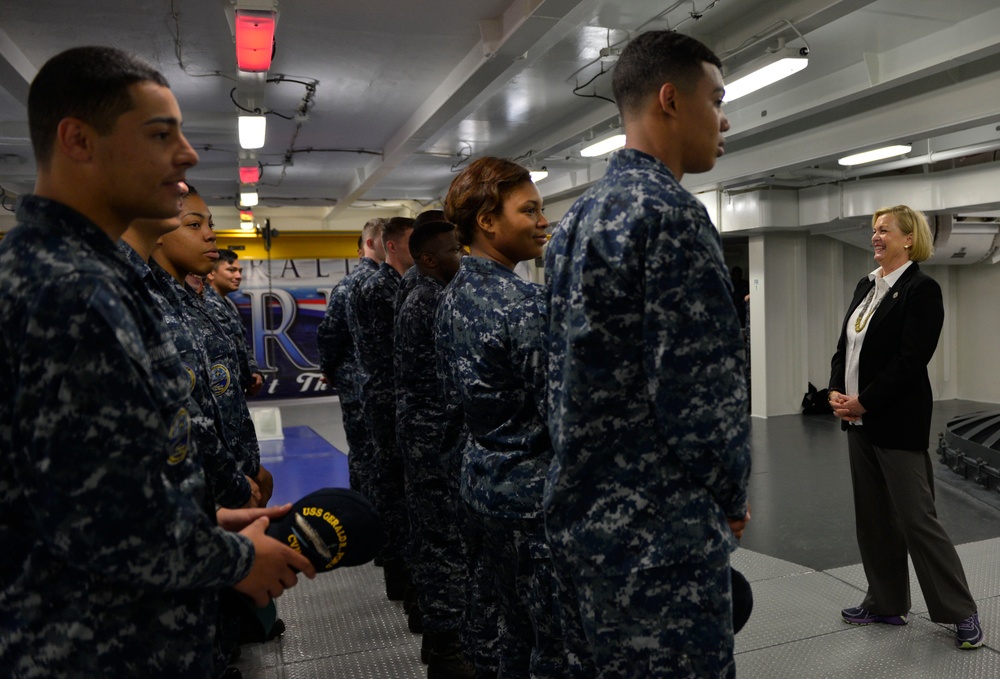 Ship Sponsor Meets Ford's Newest In-Port Security Graduates