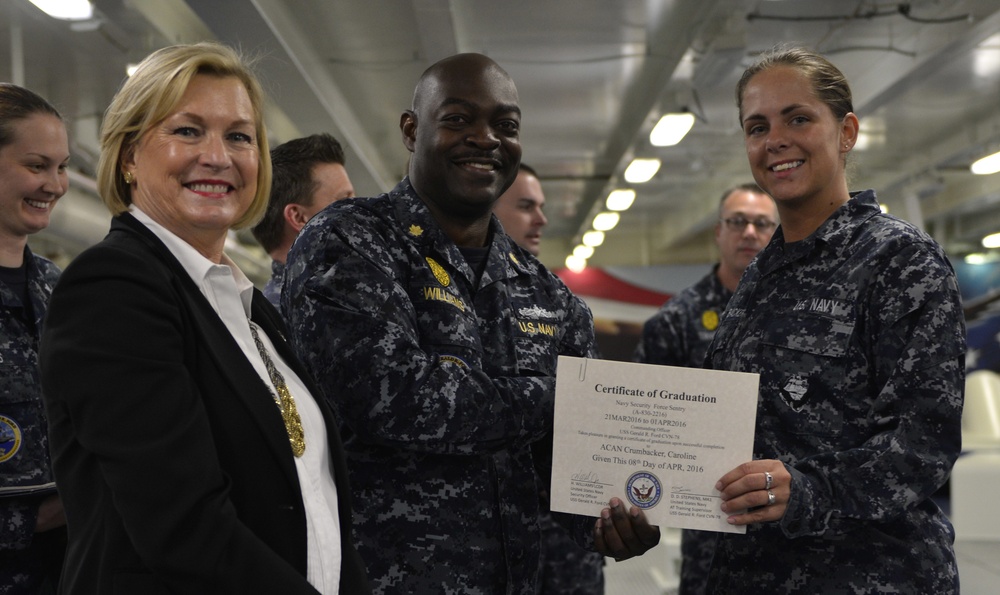 Ship Sponsor Meets Ford's Newest In-Port Security Graduates