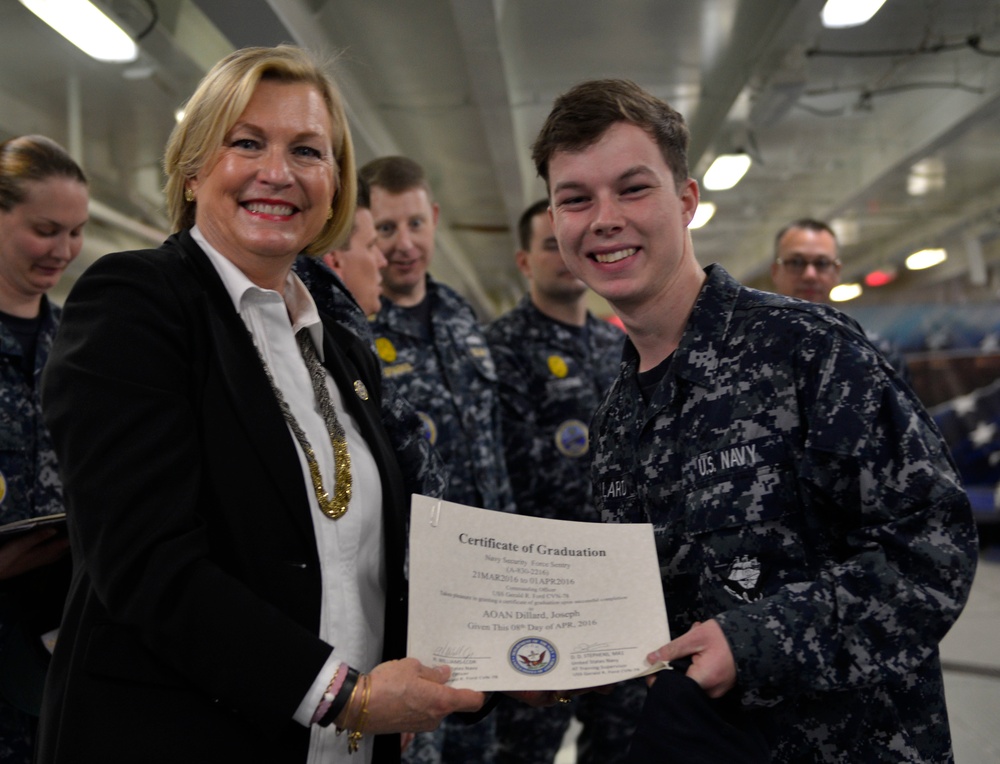 Ship Sponsor Meets Ford's Newest In-Port Security Graduates