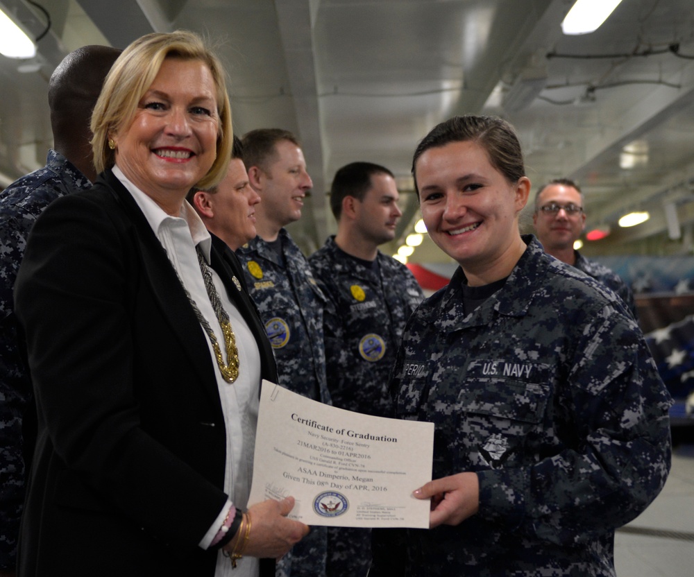 Ship Sponsor Meets Ford's Newest In-Port Security Graduates