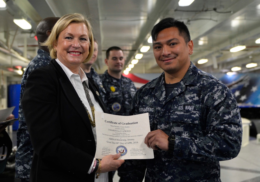 Ship Sponsor Meets Ford's Newest In-Port Security Graduates