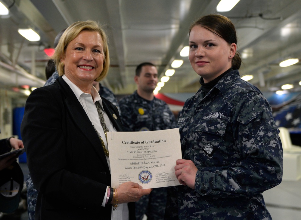 Ship Sponsor Meets Ford's Newest In-Port Security Graduates