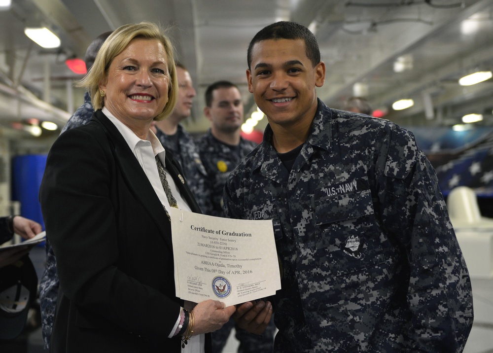 Ship Sponsor Meets Ford's Newest In-Port Security Graduates