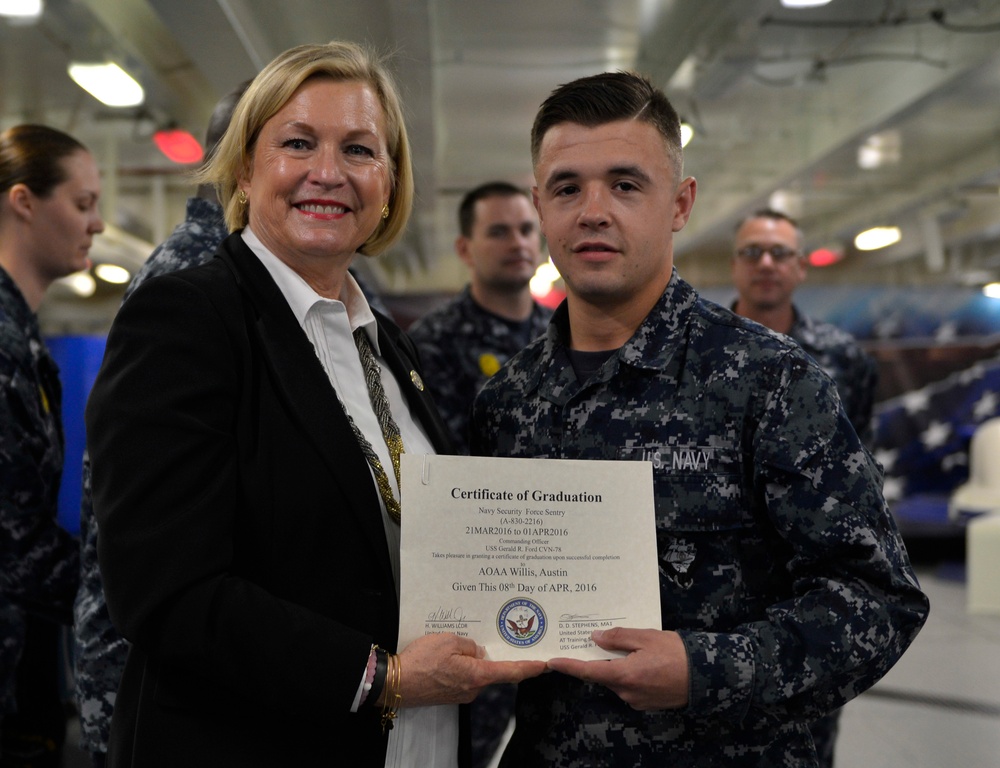 Ship Sponsor Meets Ford's Newest In-Port Security Graduates