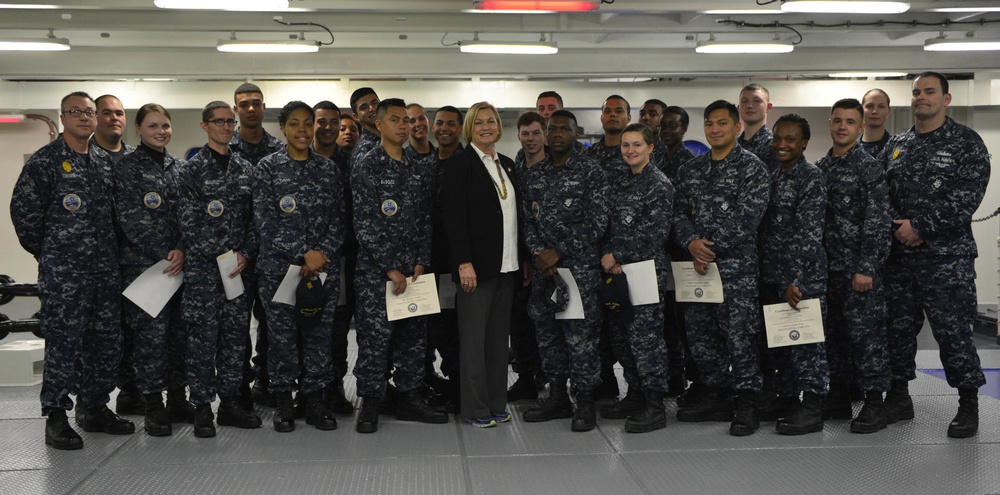 Ship Sponsor Meets Ford's Newest In-Port Security Graduates