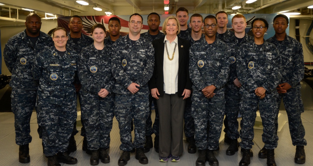 Ship Sponsor Tours CVN 78's Forecastle