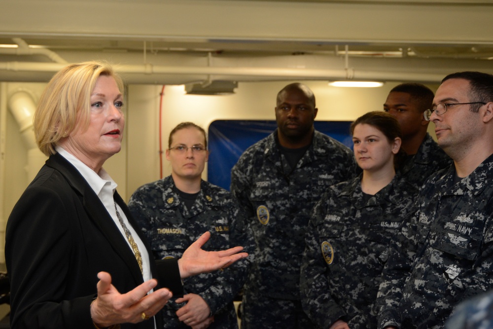 Ship Sponsor Tours CVN 78's Forecastle