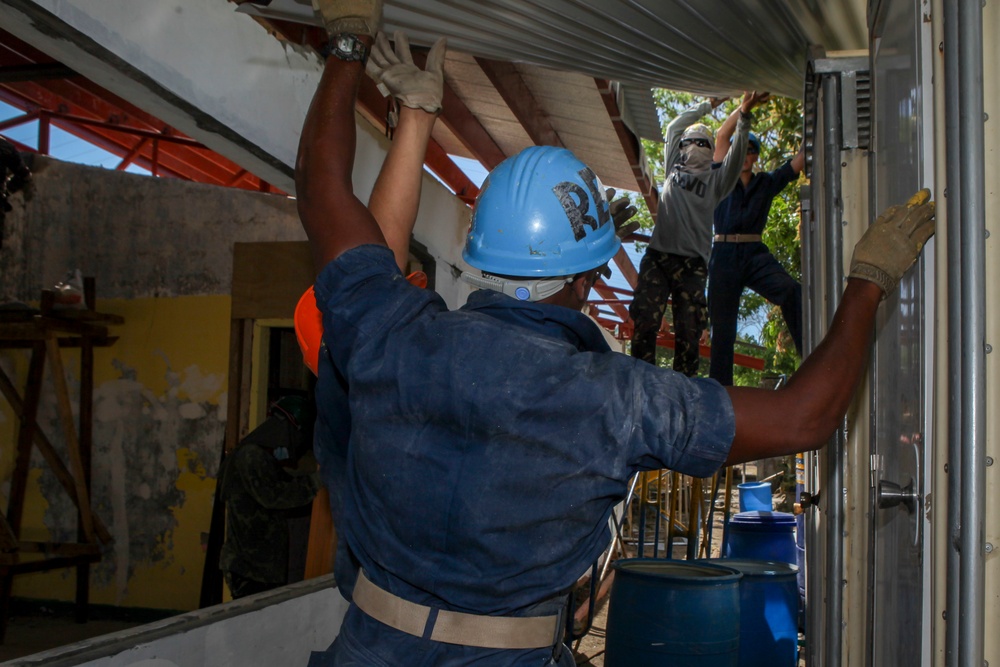 Construction continues at Matangharon Elementary School during Balikatan 2016