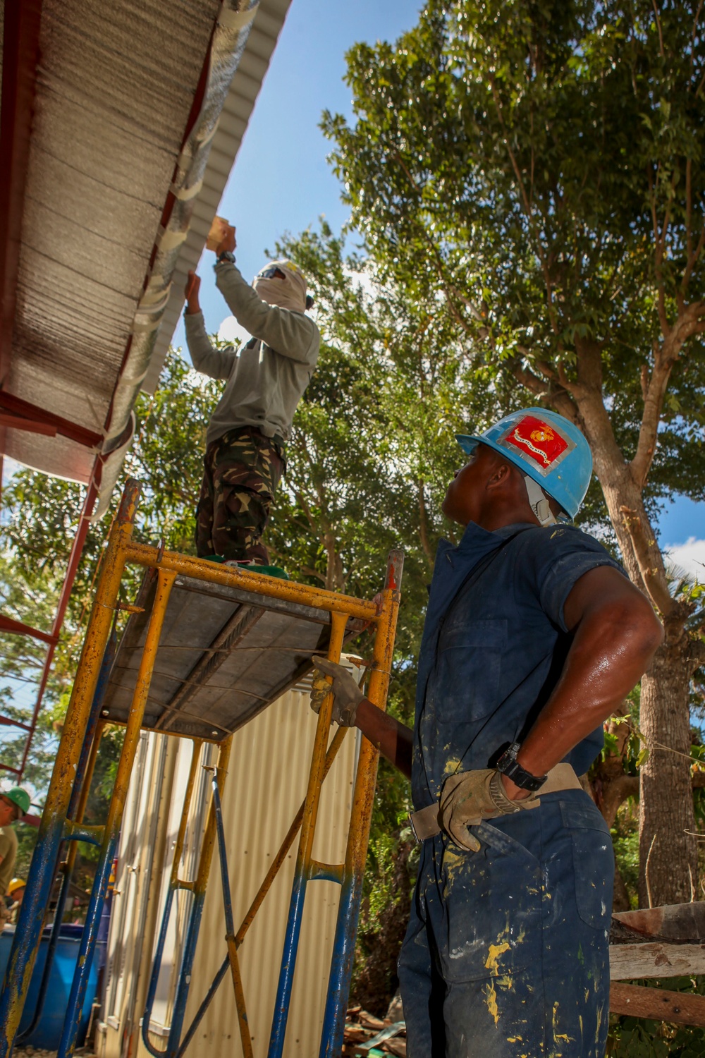 Construction continues at Matangharon Elementary School during Balikatan 2016