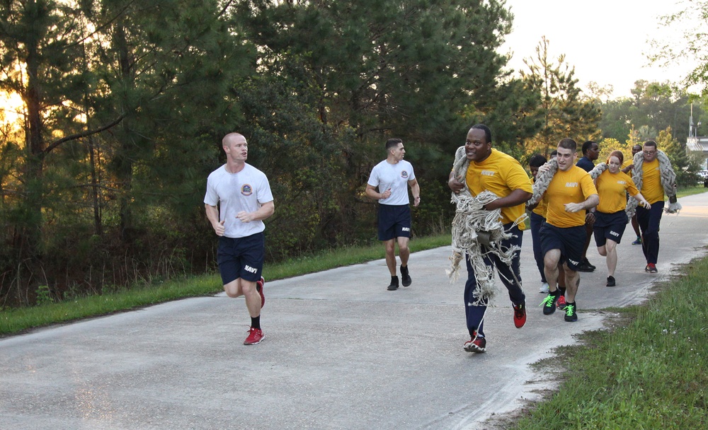 FRCSE Chiefs mark their birthday with PT session for Sailors