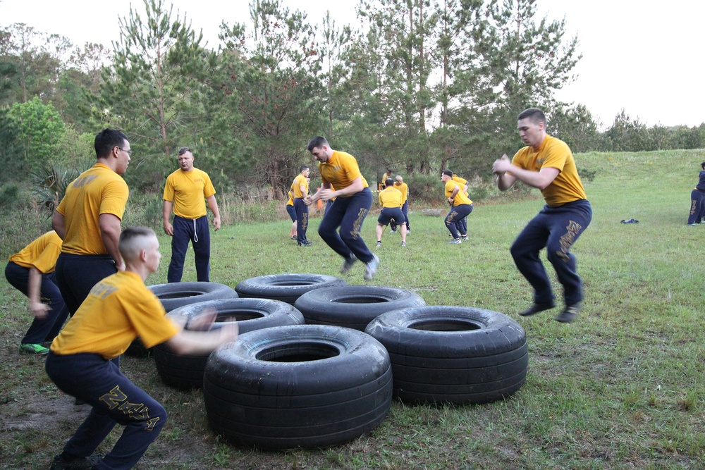 FRCSE Chiefs mark their birthday with PT session for Sailors