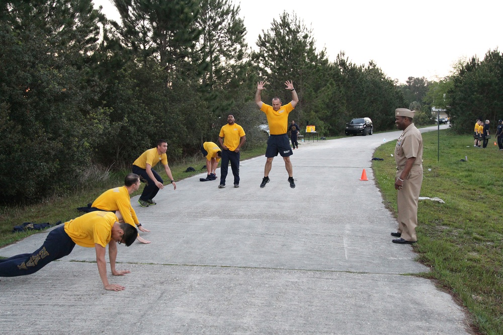 FRCSE Chiefs mark their birthday with PT session for Sailors