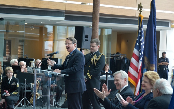 Sen. Gary Peters Honors Sen. Carl M. Levin during Navy Ceremony