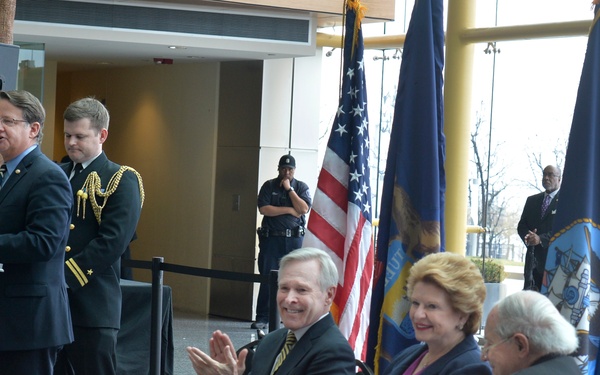 Sen. Gary Peters Honors Sen. Carl M. Levin during Navy Ceremony