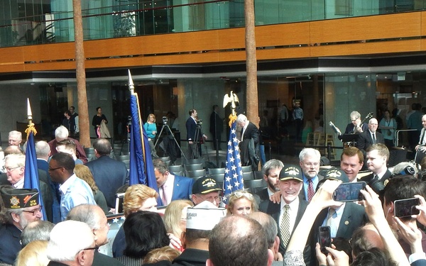 Secretary Mabus and Sen. Carl M. Levin Greet Crowd at Detroit Navy Ceremony