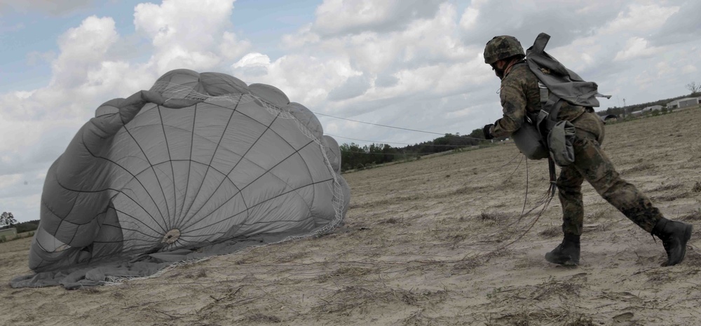 German soldier lands safely on a dropzone