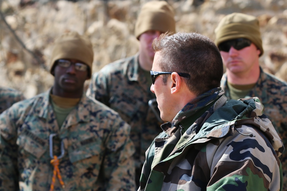 SPMAGTF-CR-AF Marines rappel during French Commando training