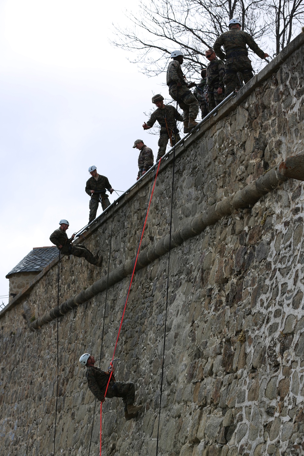 SPMAGTF-CR-AF Marines rappel during French Commando training