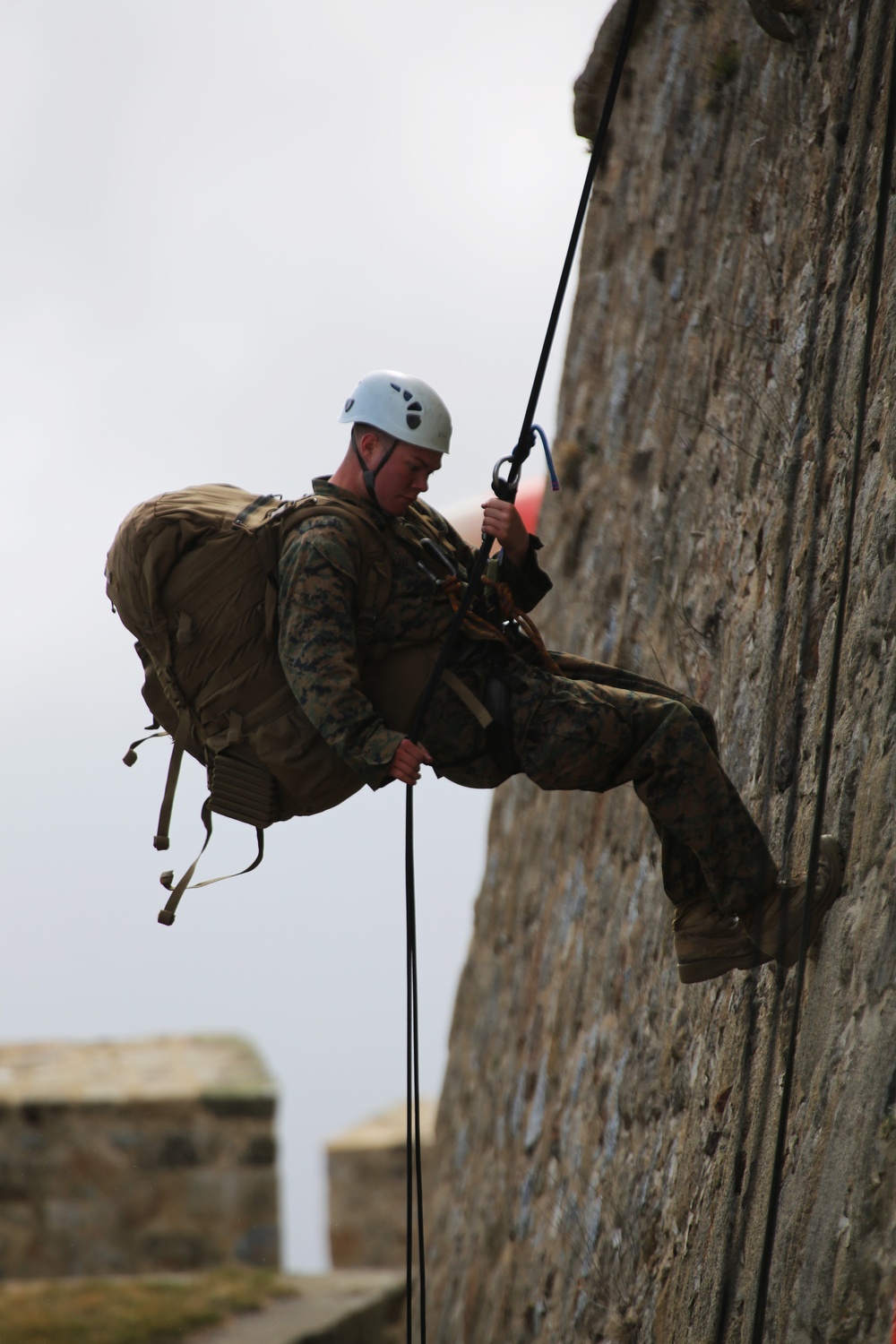 SPMAGTF-CR-AF Marines rappel during French Commando training