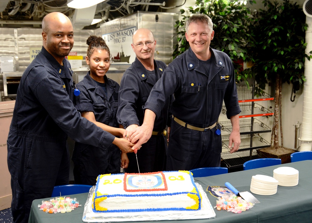 Mason Sailors Join CO in Celebrating USS Mason's 13th Birthday