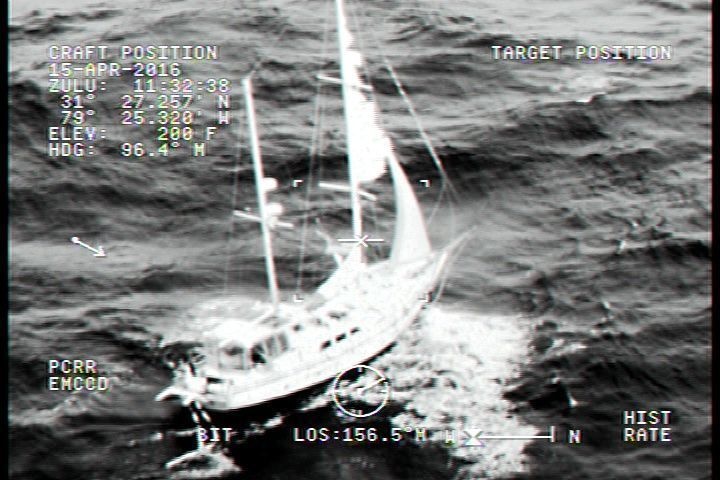 Coast Guard rescues 3 from storm-tossed sailboast