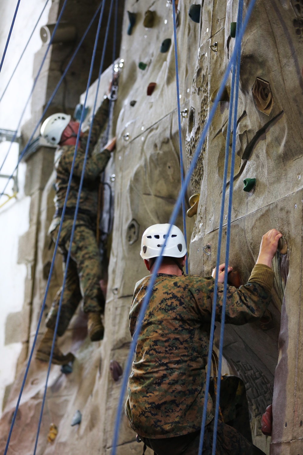 SPMAGTF-CR-AF Marines learn basic rock climbing techniques from French Commandos