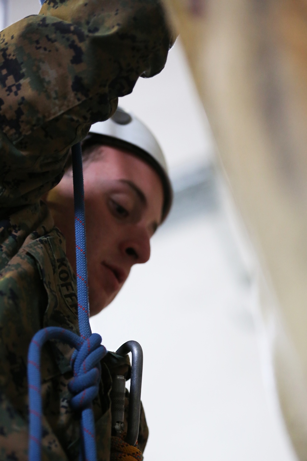 SPMAGTF-CR-AF Marines learn basic rock climbing techniques from French Commandos