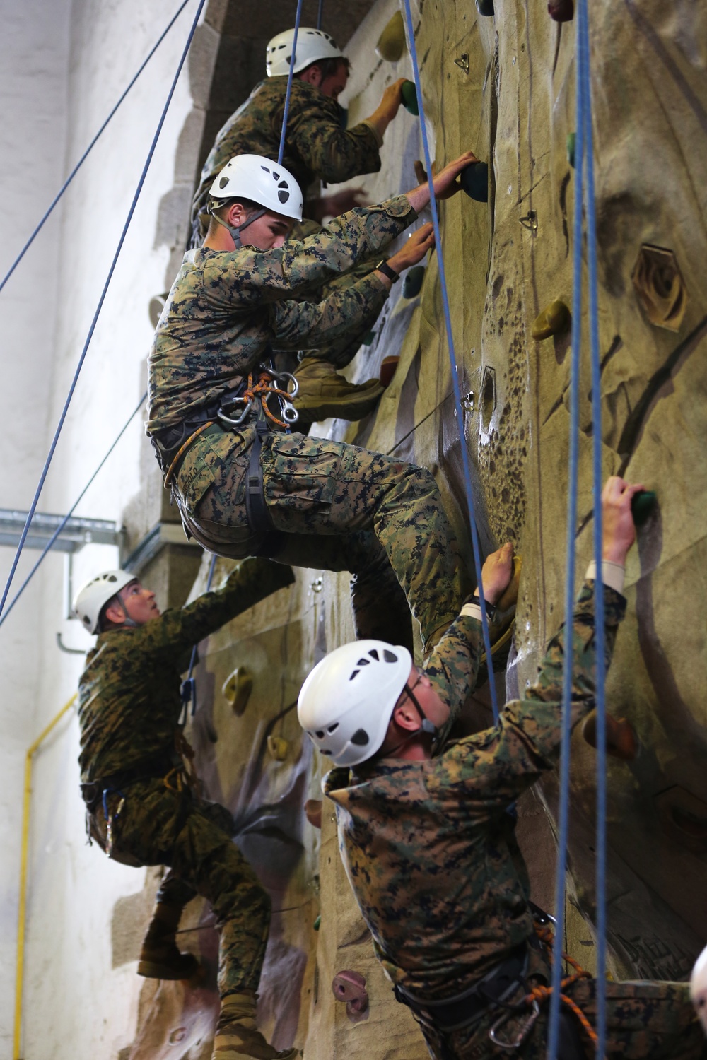 SPMAGTF-CR-AF Marines learn basic rock climbing techniques from French Commandos