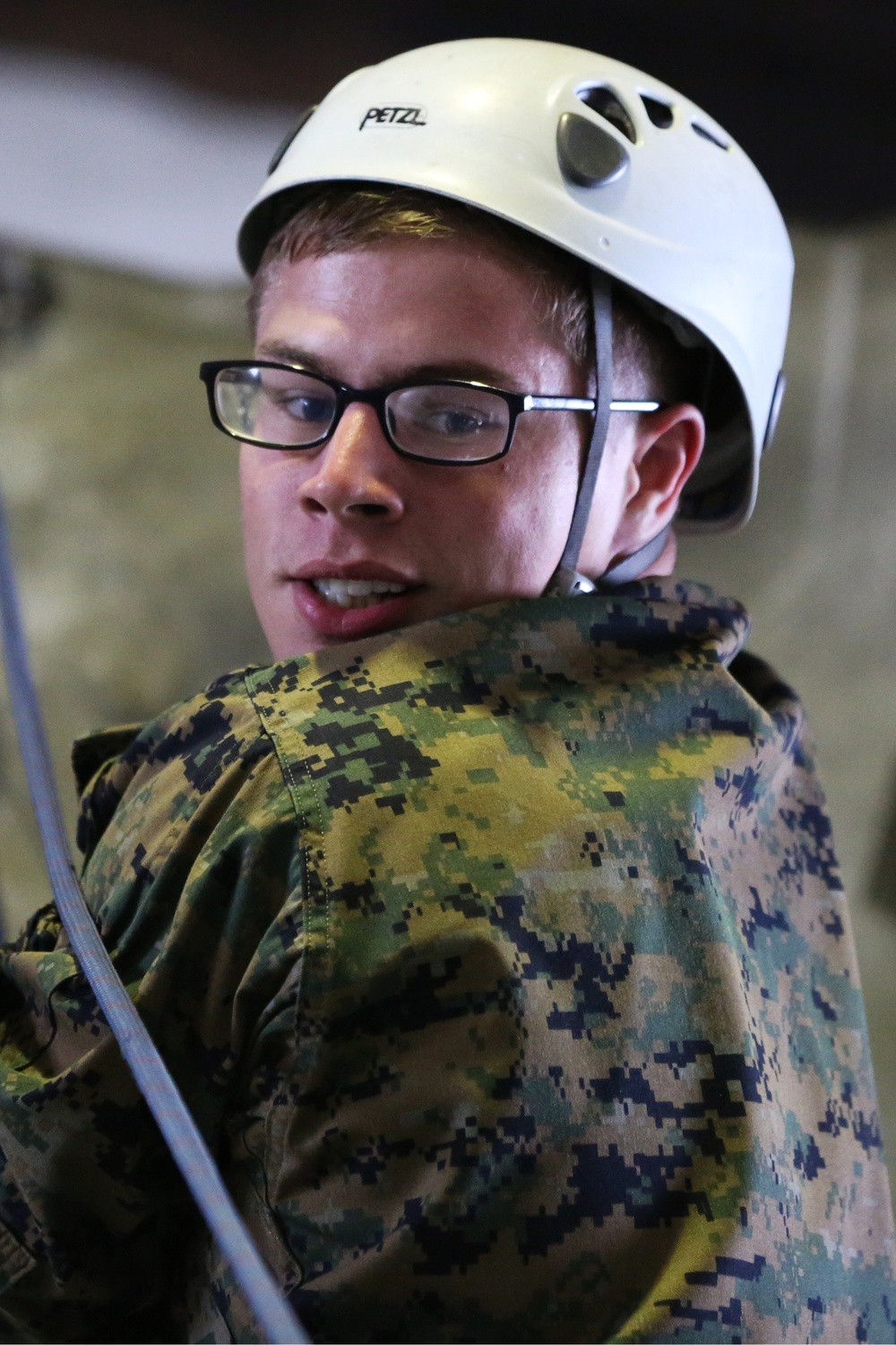 SPMAGTF-CR-AF Marines learn basic rock climbing techniques from French Commandos