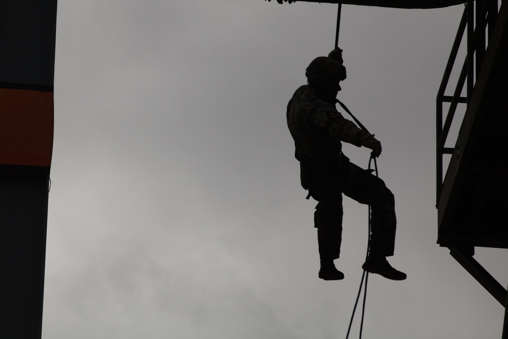 Ranger Rappels off Tower during BRC 2016