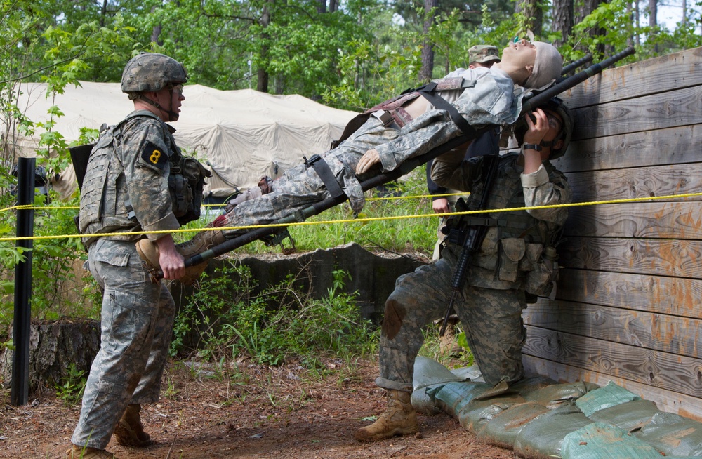 Army Rangers carry a litter during competition