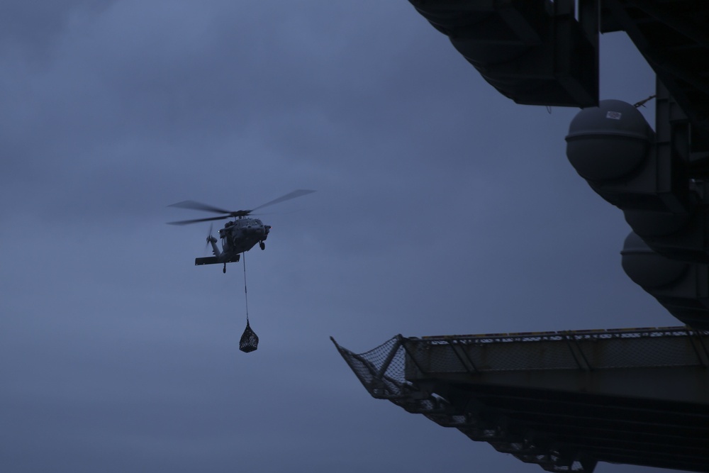 22nd MEU Marines and USS Wasp Sailors resupply at sea