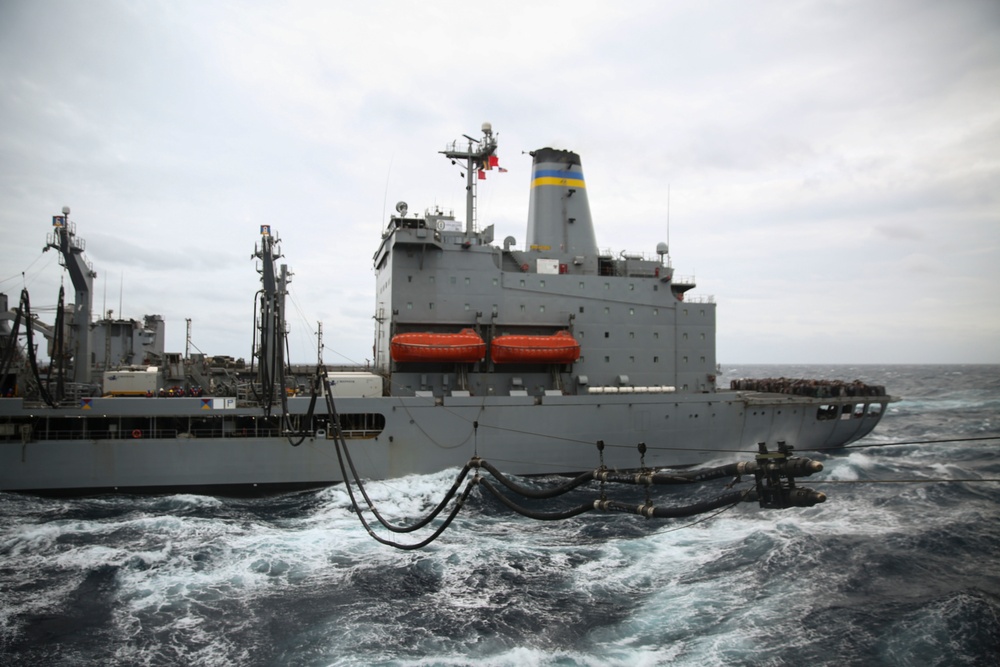 22nd MEU Marines and USS Wasp Sailors resupply at sea