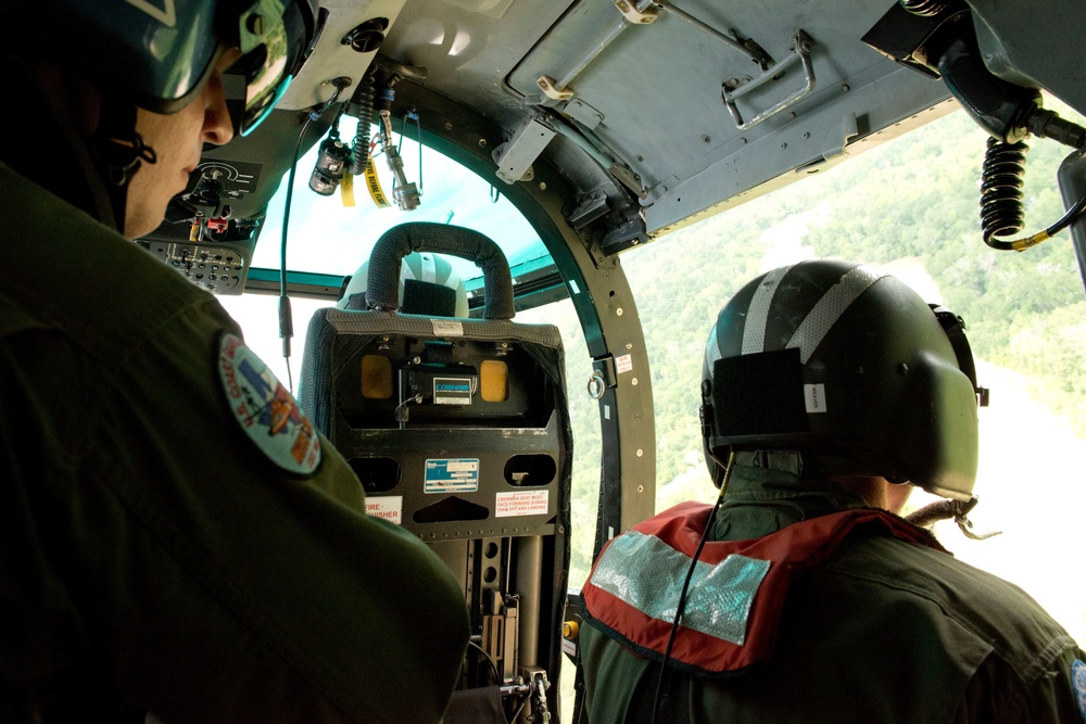 Coast Guard footage of Air Station Houston helicopter aircrew conducting overflight assessment for flooding in southeast, Texas