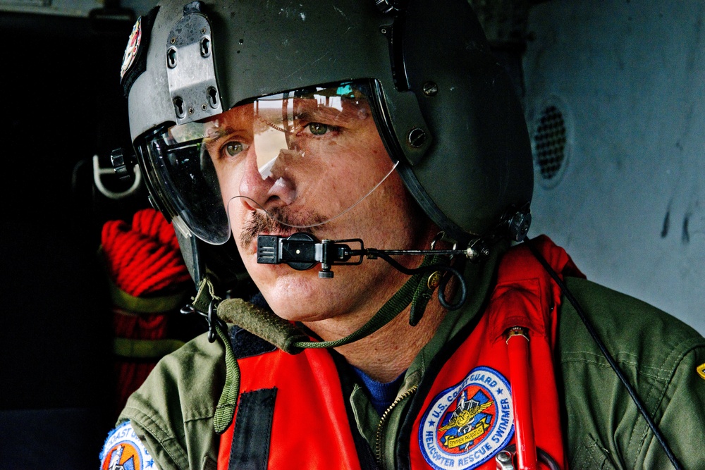 Coast Guard footage of Air Station Houston helicopter aircrew conducting overflight assessment for flooding in southeast, Texas