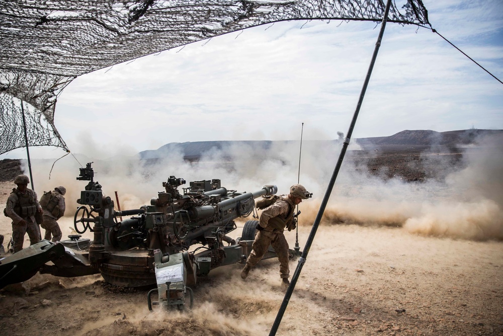 Boom: 13th MEU Marines fire the big guns