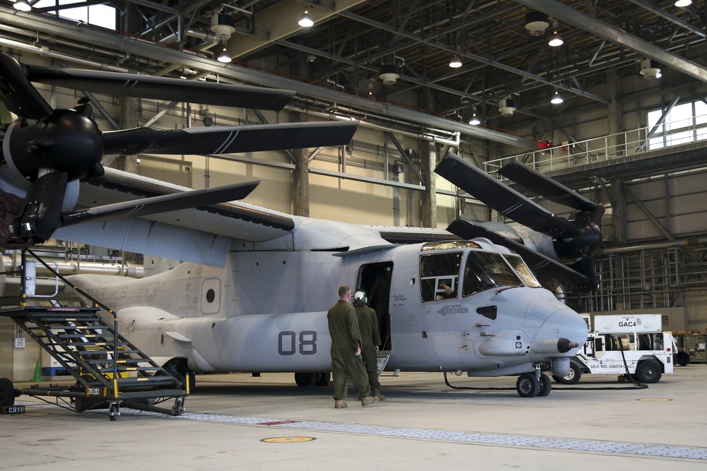 VMM-265 Marines conduct maintenance on MV-22 Osprey aircraft