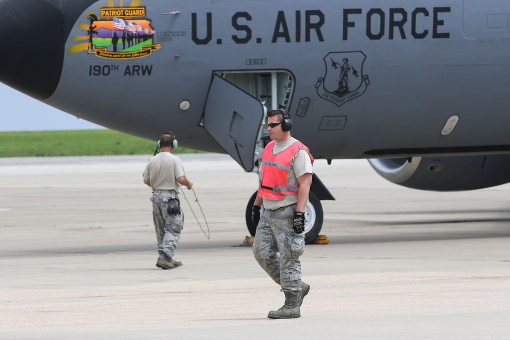 190th ARW evacuates four KC-135Rs in anticipation of severe weather