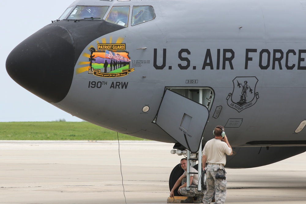 190th ARW evacuates four KC-135Rs in anticipation of severe weather