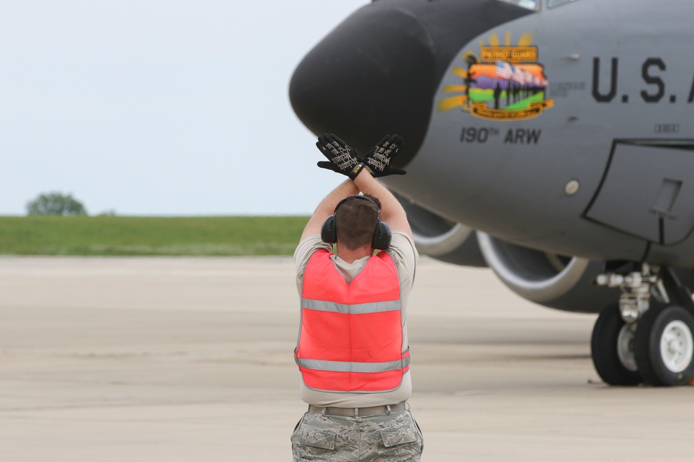 190th ARW evacuates four KC-135Rs in anticipation of severe weather