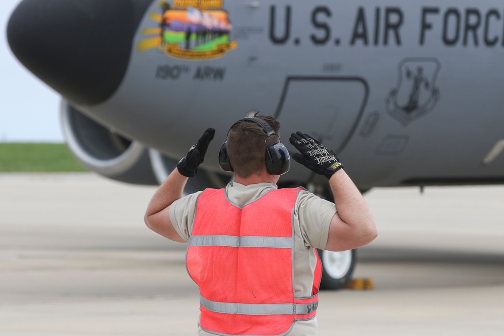 190th ARW evacuates four KC-135Rs in anticipation of severe weather