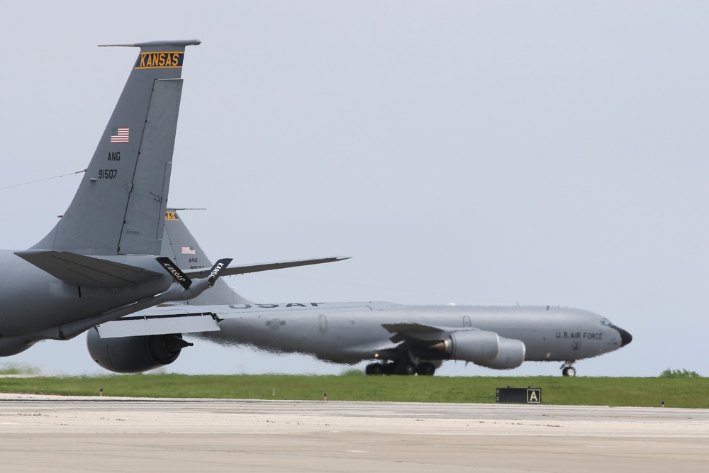 190th ARW evacuates four KC-135Rs in anticipation of severe weather