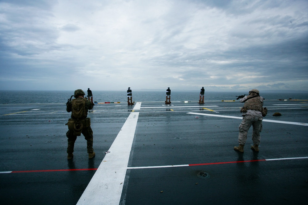 U.S. &amp; Spanish Marines conduct a deck shoot during AMPHIBEX 16.1