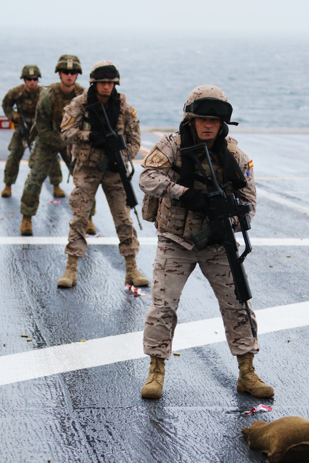 U.S. &amp; Spanish Marines conduct a deck shoot during AMPHIBEX 16.1