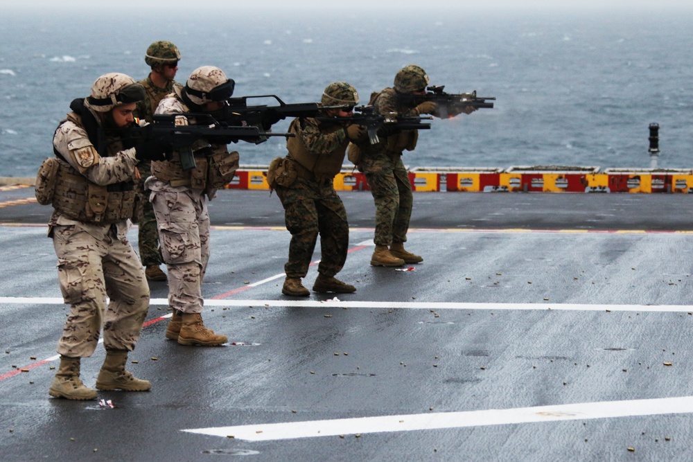 U.S. &amp; Spanish Marines conduct a deck shoot during AMPHIBEX 16.1