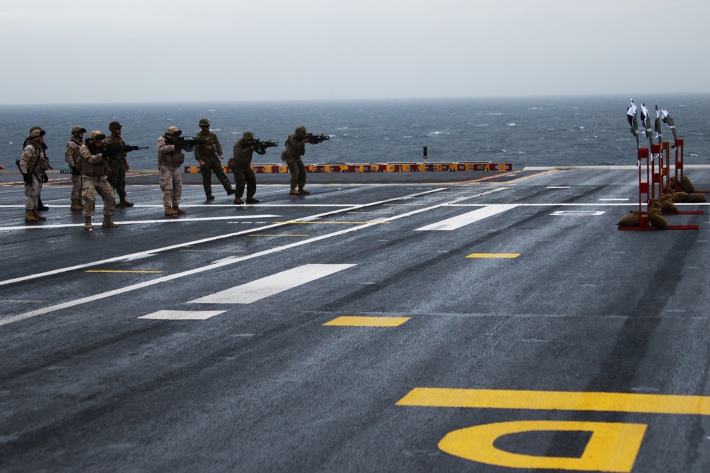 U.S. &amp; Spanish Marines conduct a deck shoot during AMPHIBEX 16.1