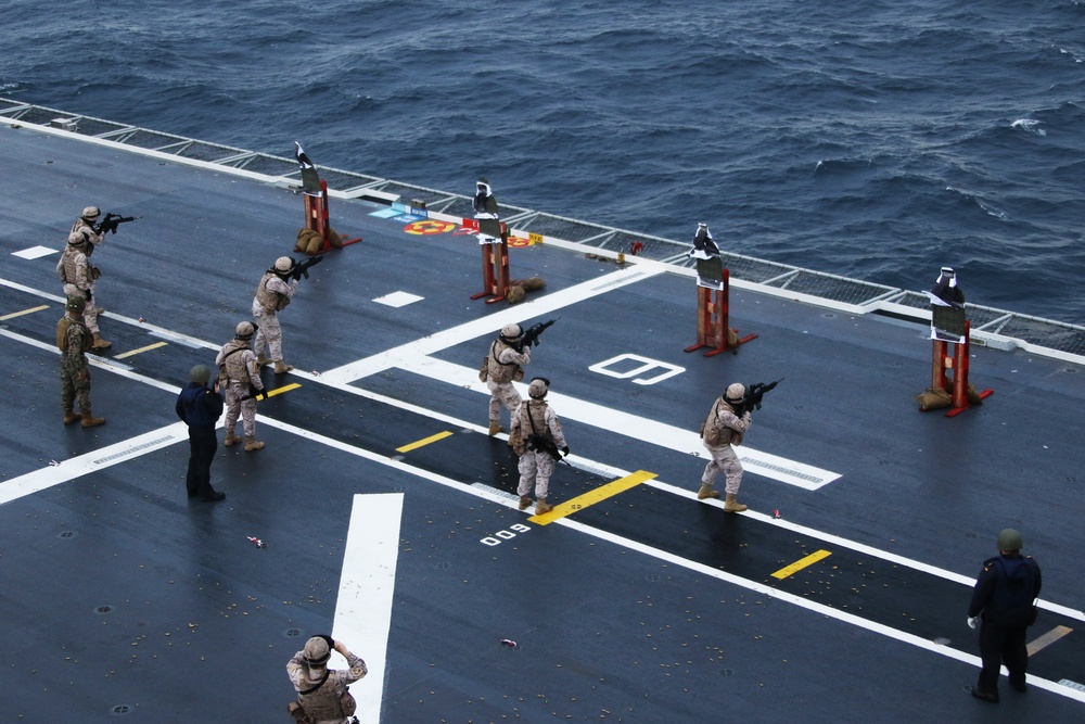 U.S. &amp; Spanish Marines conduct a deck shoot during AMPHIBEX 16.1