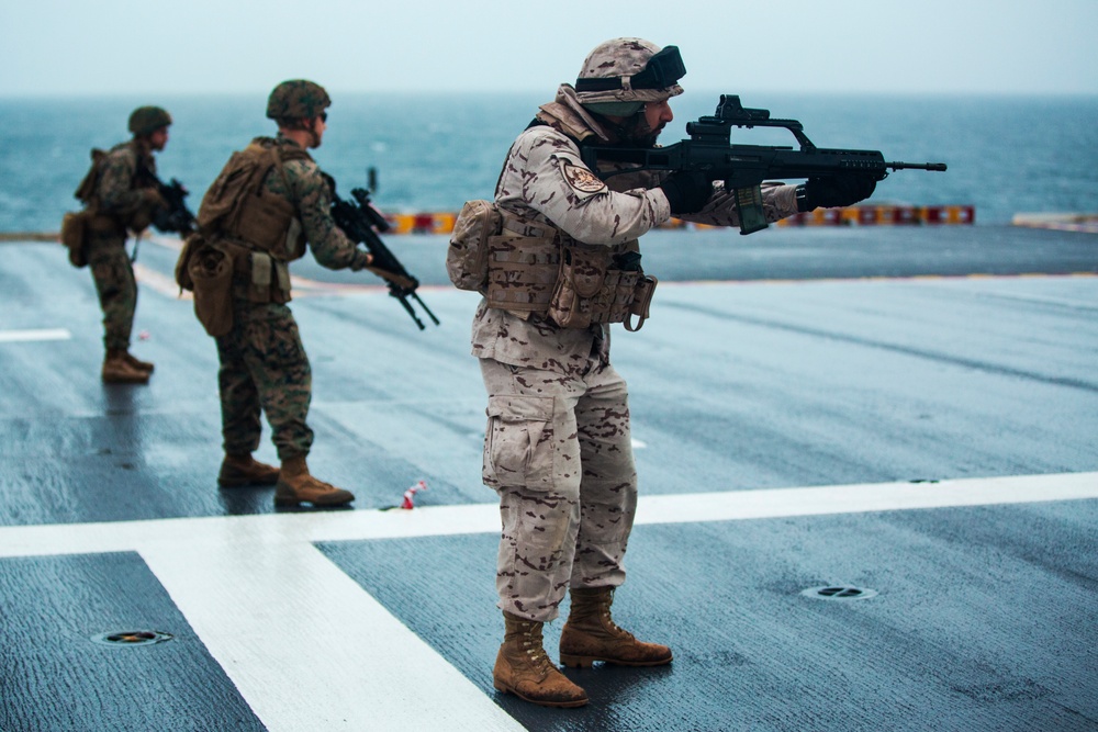 U.S. &amp; Spanish Marines conduct a deck shoot during AMPHIBEX 16.1