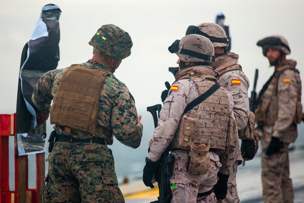 U.S. &amp; Spanish Marines conduct a deck shoot during AMPHIBEX 16.1